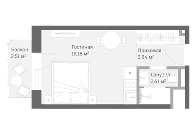 Квартира 24,1 м², 1-комнатные - изображение 1