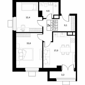 Квартира 59,7 м², 2-комнатная - изображение 1