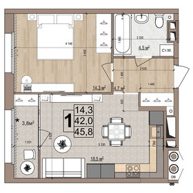 Квартира 45,8 м², 1-комнатная - изображение 1