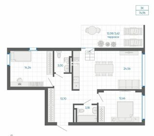 Квартира 74,9 м², 3-комнатная - изображение 1