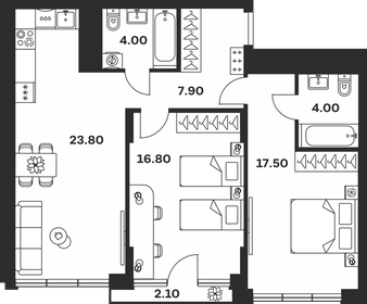 Квартира 76,1 м², 2-комнатная - изображение 1