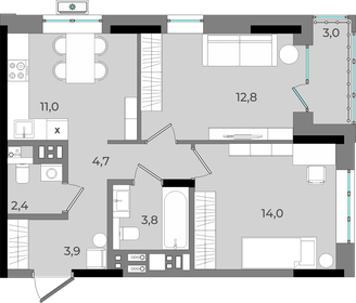 Квартира 55,6 м², 2-комнатная - изображение 1