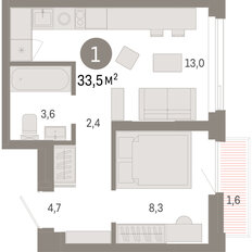 Квартира 33,5 м², 1-комнатная - изображение 3