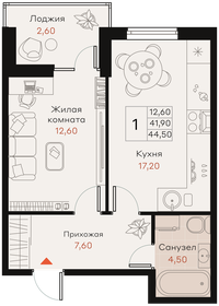 Квартира 44,5 м², 1-комнатная - изображение 1