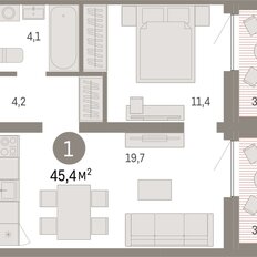 Квартира 45,4 м², 1-комнатная - изображение 3