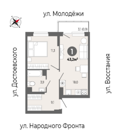 Квартира 43,2 м², 1-комнатная - изображение 2