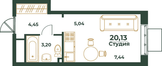 Квартира 20,1 м², студия - изображение 1