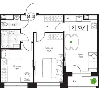Квартира 53,9 м², 2-комнатная - изображение 1