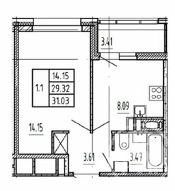 Квартира 31 м², 1-комнатная - изображение 1