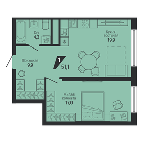 Квартира 51,1 м², 2-комнатная - изображение 1