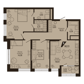 Квартира 90,1 м², 3-комнатная - изображение 1