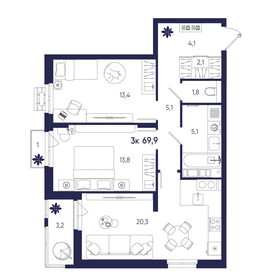 Квартира 69,9 м², 3-комнатная - изображение 1