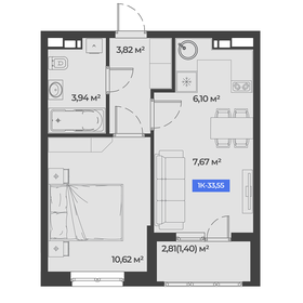 Квартира 33,6 м², 1-комнатная - изображение 1