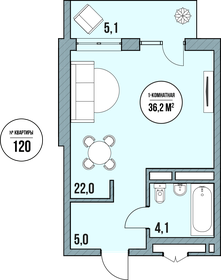 Квартира 36,2 м², студия - изображение 2