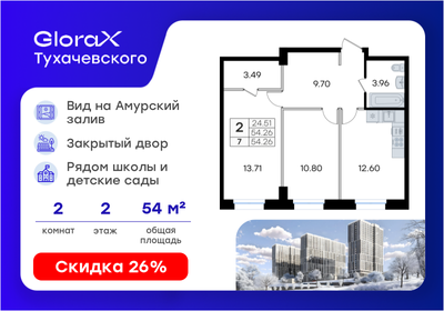 Квартира 54,3 м², 2-комнатная - изображение 1