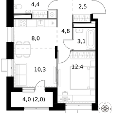 Квартира 47,5 м², 2-комнатная - изображение 3
