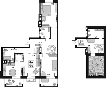 Квартира 91,9 м², 3-комнатная - изображение 1