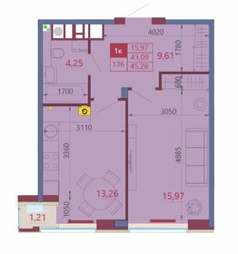 Квартира 45 м², 1-комнатная - изображение 1