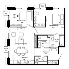 Квартира 79,7 м², 2-комнатная - изображение 2