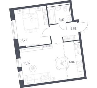 Квартира 43,7 м², 1-комнатная - изображение 1