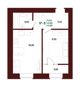 Квартира 42 м², 1-комнатная - изображение 1
