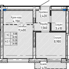 Квартира 35 м², 2-комнатная - изображение 1
