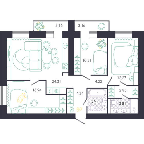 104 м², 3-комнатная квартира 11 390 000 ₽ - изображение 111