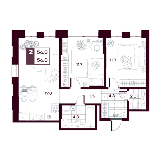 57,6 м², 2-комнатная квартира 7 680 000 ₽ - изображение 20