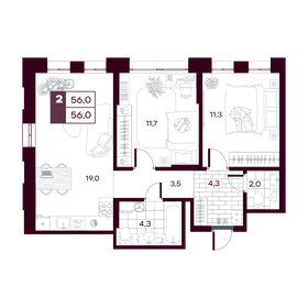 Квартира 56 м², 2-комнатная - изображение 1
