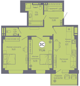 Квартира 77,2 м², 3-комнатная - изображение 1