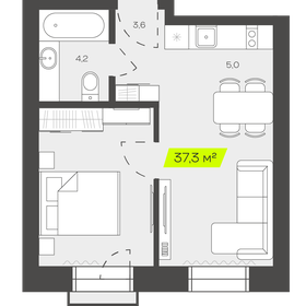 Квартира 37,3 м², 2-комнатная - изображение 1