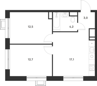 Квартира 49,5 м², 2-комнатная - изображение 1