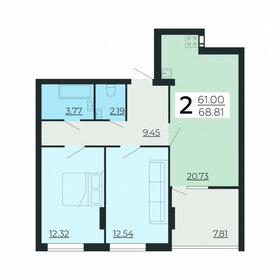 Квартира 68,8 м², 2-комнатная - изображение 1