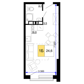 Квартира 24,6 м², 1-комнатные - изображение 1