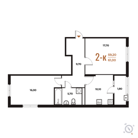 Квартира 61 м², 2-комнатная - изображение 1