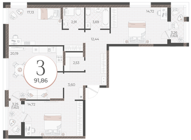 Квартира 91,9 м², 3-комнатная - изображение 1