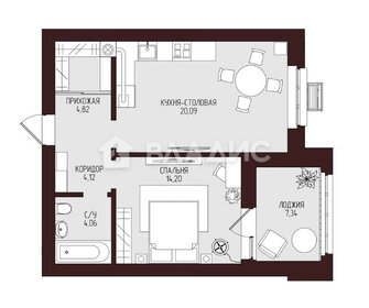 Квартира 54,6 м², 1-комнатная - изображение 1