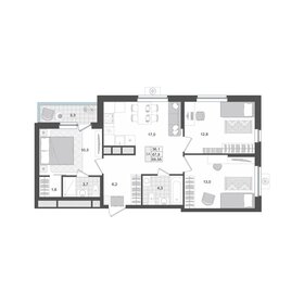 Квартира 69,6 м², 3-комнатная - изображение 1