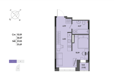 Квартира 31 м², студия - изображение 1