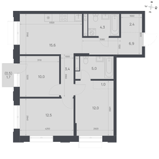 Квартира 73,6 м², 3-комнатная - изображение 2