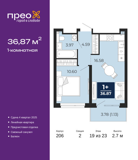 40,3 м², 1-комнатная квартира 6 400 000 ₽ - изображение 82