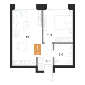Квартира 39,8 м², 1-комнатная - изображение 1