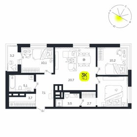 Квартира 76,2 м², 3-комнатная - изображение 1