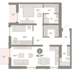 Квартира 82,5 м², 2-комнатная - изображение 3