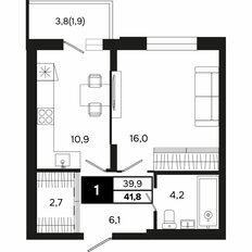 Квартира 41,8 м², 1-комнатная - изображение 2