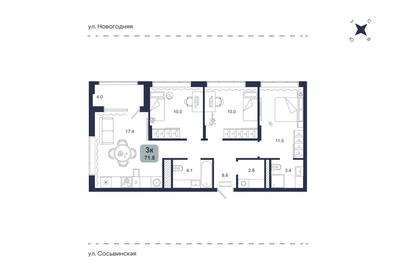 Квартира 71,8 м², 3-комнатная - изображение 1