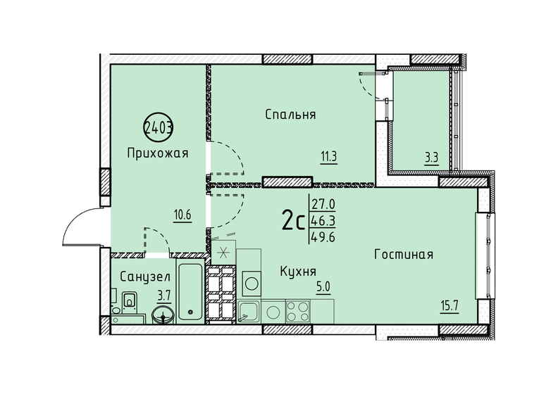 49,7 м², квартира-студия 5 400 000 ₽ - изображение 9