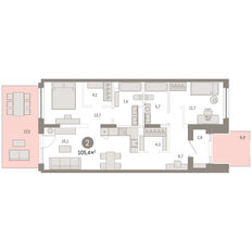 Квартира 105,4 м², 2-комнатная - изображение 3
