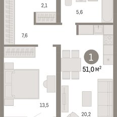 Квартира 50,9 м², 1-комнатная - изображение 3