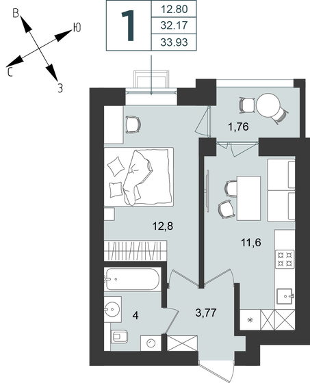 33,9 м², 1-комнатная квартира 5 937 750 ₽ - изображение 32